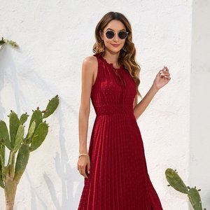 Swiss Dot Tie Neck Sleeveless Dress